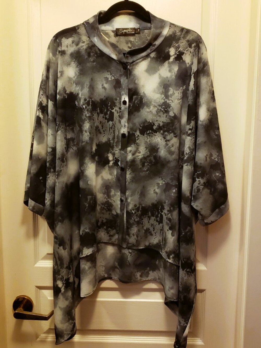 Sympli - Abstract Print Sheer Georgette Hi Lo Boxy Shirt